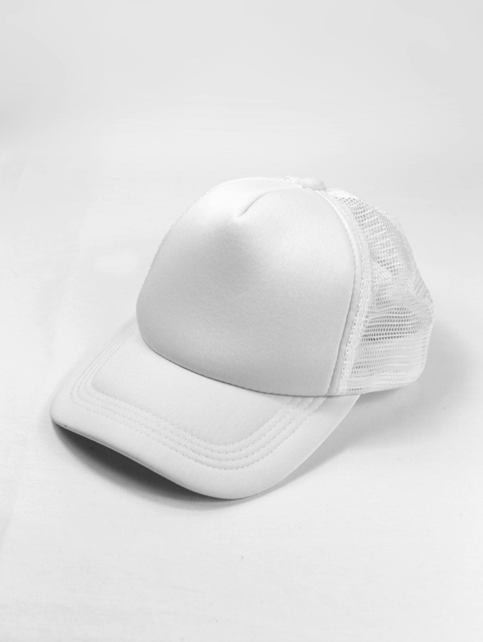 Sample stock photo of a plain white trucker cap